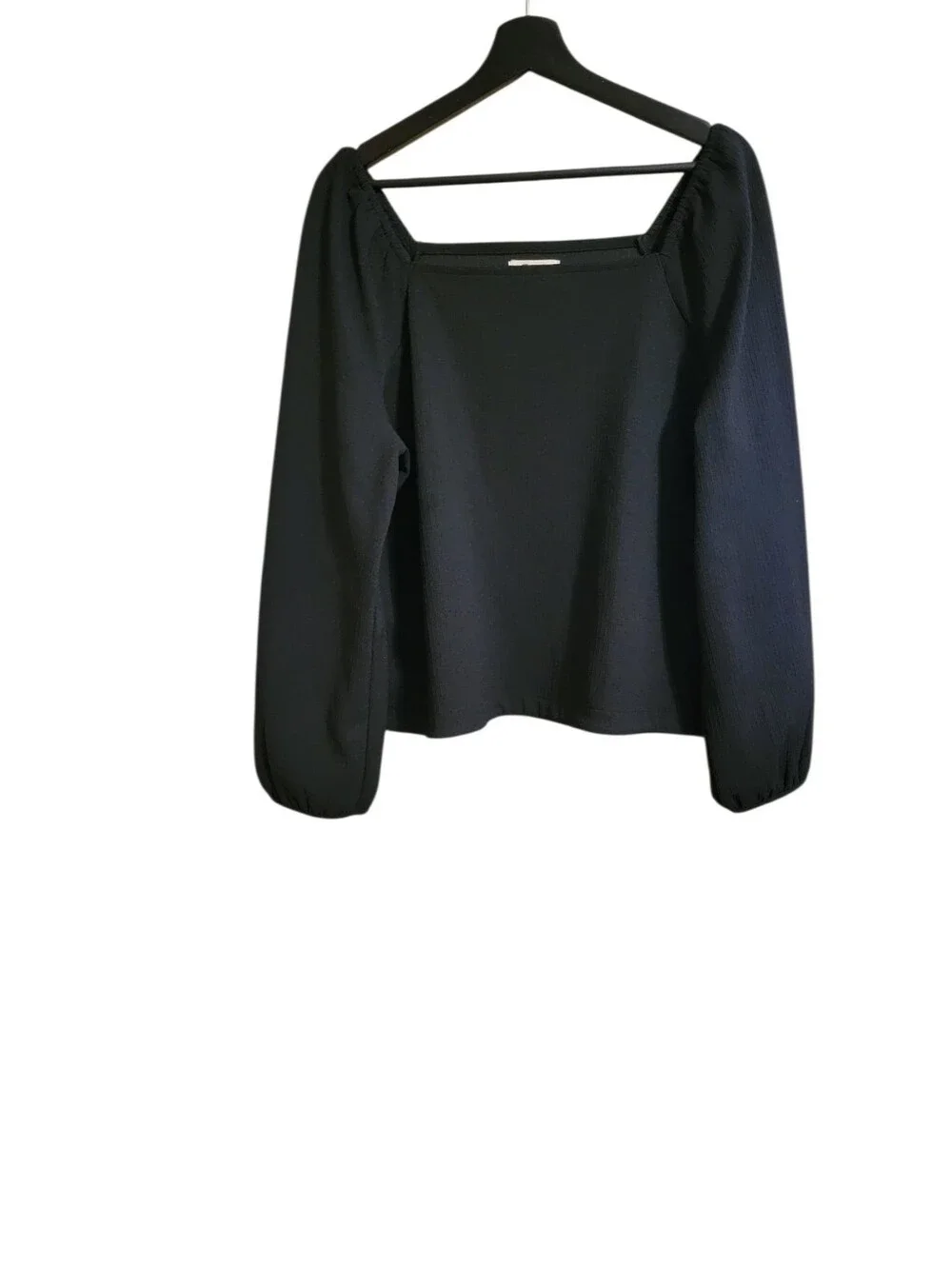 Madewell Black Crepe Square Neck Puff Sleeve Blouse